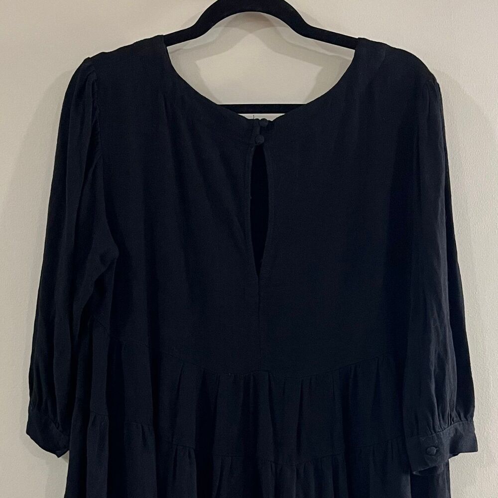 Umgee Black Tiered Mini Dress Raw Hem Linen Blend size Small - Picture 4 of 6